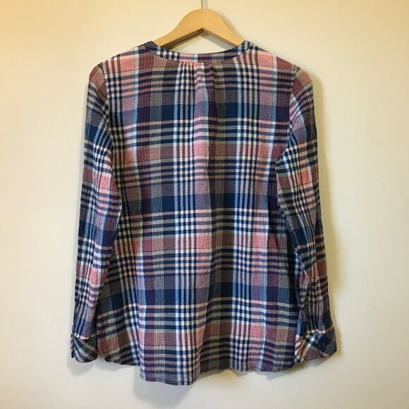 Plaid Sheer Cotton Candy Pink & Blue Classic Button Down Shirt - Picture 2 of 14